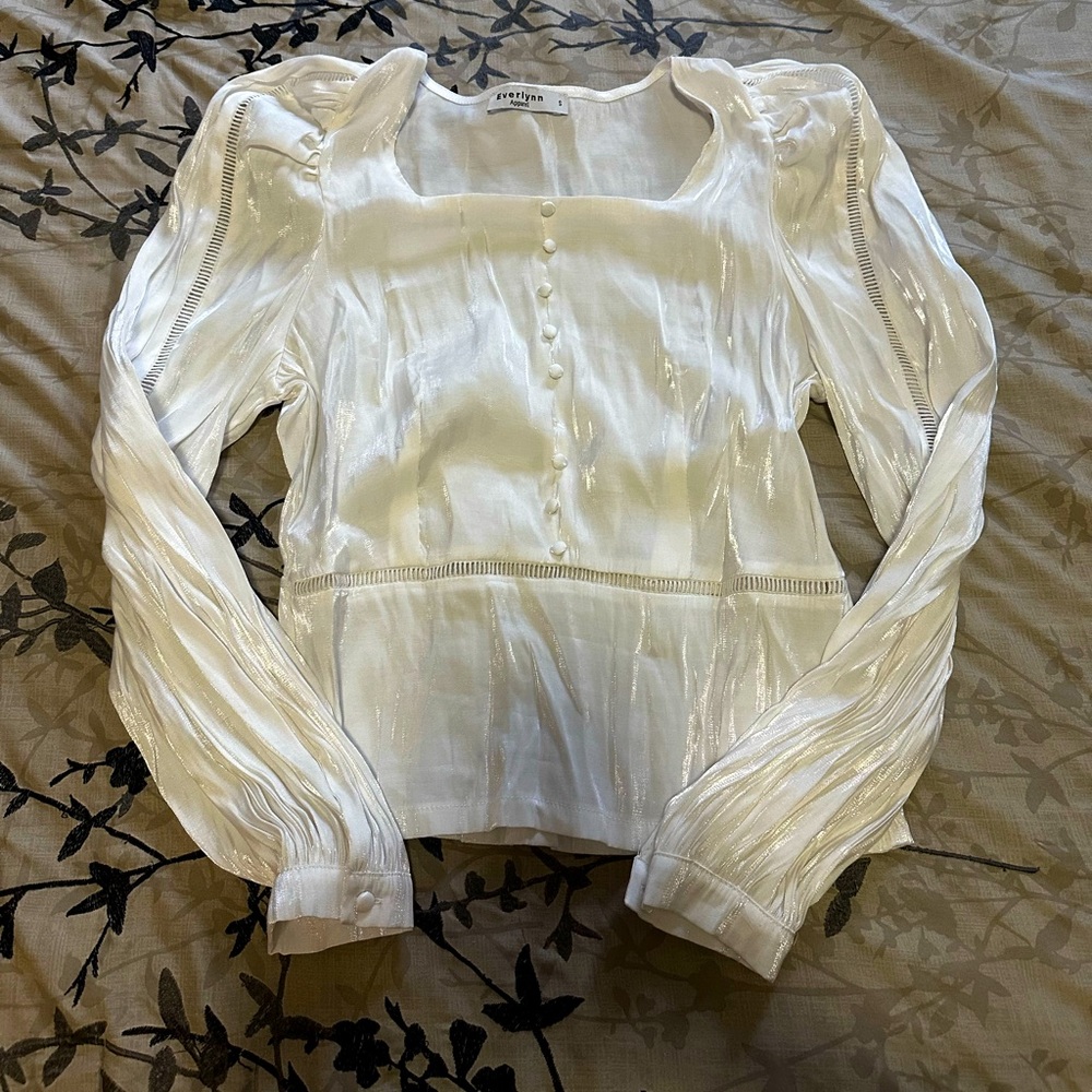 Silky White Peasant Buttoned Blouse